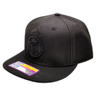 Fan Ink Officially Licensed Real Madrid Premium Fitted Hat in sleek black with 3D team logo embroidery.